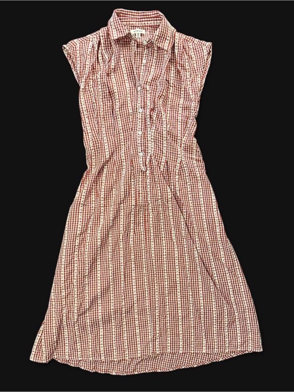 Max Studio Red & White Gingham Cap-Sleeve Button Midi Dress